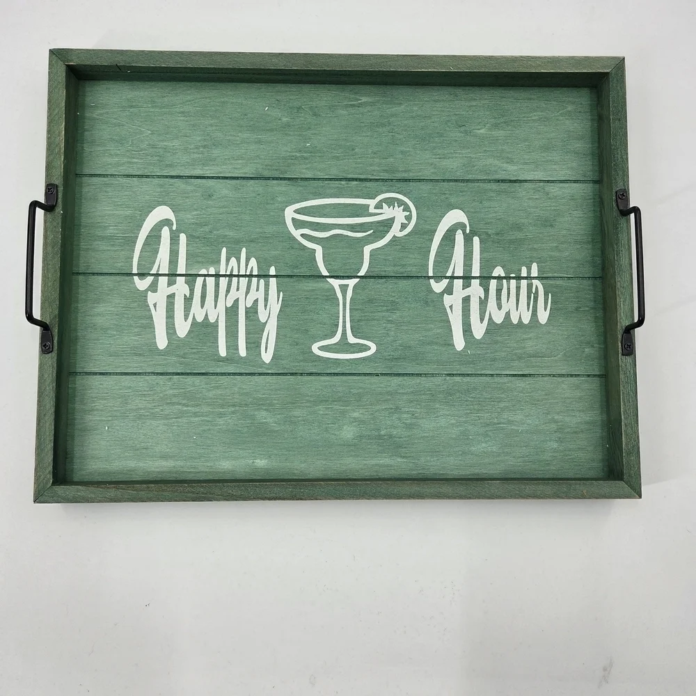 Green Wooden Happy Hour Serving Tray